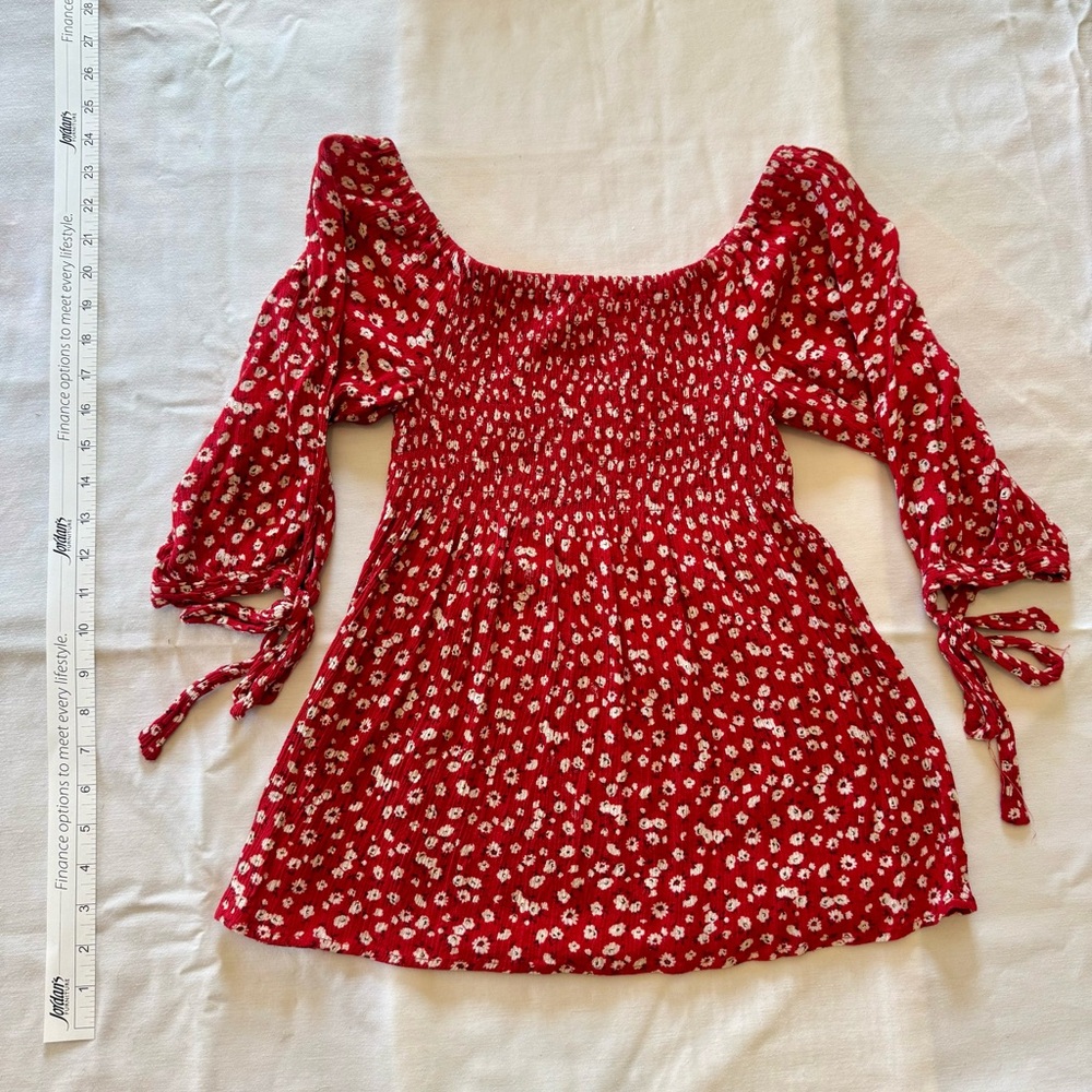 Red Floral Fit and Flare Blouse